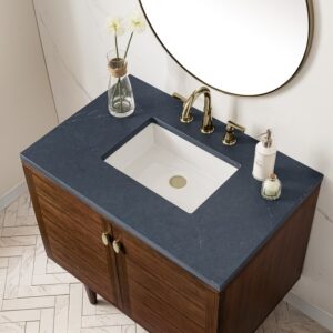 James Martin 670-V36-WLT-3CSP Amberly 36 Inch Mid-Century Walnut Single Sink Vanity with 3 cm Charcoal Soapstone Top