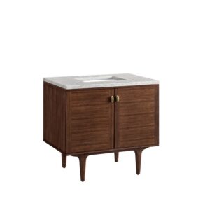 James Martin 670-V36-WLT-3EJP Amberly 36 Inch Mid-Century Walnut Single Sink Vanity with 3 cm Eternal Jasmine Pearl Top