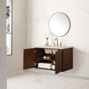 James Martin 670-V36-WLT-3EMR Amberly 36 Inch Mid-Century Walnut Single Sink Vanity with 3 cm Eternal Marfil Top