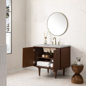 James Martin 670-V36-WLT-3ESR Amberly 36 Inch Mid-Century Walnut Single Sink Vanity with 3 cm Eternal Serena Top