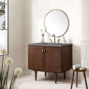 James Martin 670-V36-WLT-3GEX Amberly 36 Inch Mid-Century Walnut Single Sink Vanity with 3 cm Grey Expo Top