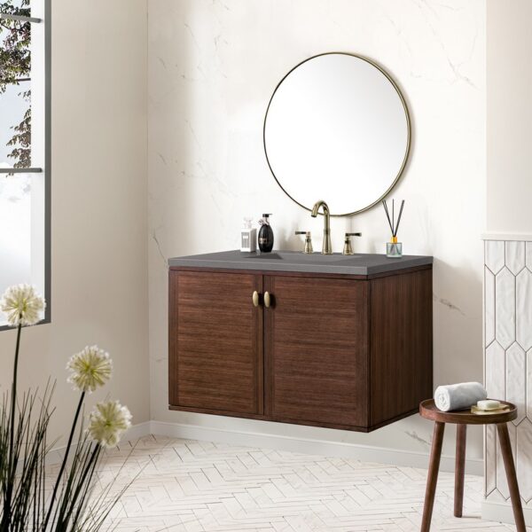 James Martin 670-V36-WLT-3GEX Amberly 36 Inch Mid-Century Walnut Single Sink Vanity with 3 cm Grey Expo Top