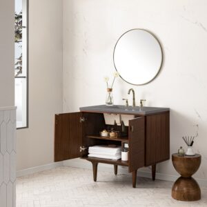 James Martin 670-V36-WLT-3GEX Amberly 36 Inch Mid-Century Walnut Single Sink Vanity with 3 cm Grey Expo Top