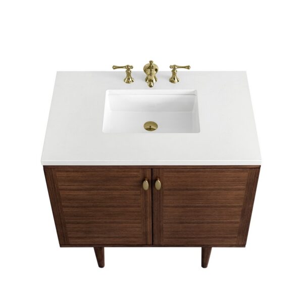 James Martin 670-V36-WLT-3WZ Amberly 36 Inch Single Vanity in Mid-Century Walnut with 3cm White Zeus Top