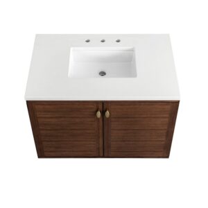 James Martin 670-V36-WLT-3WZ Amberly 36 Inch Single Vanity in Mid-Century Walnut with 3cm White Zeus Top