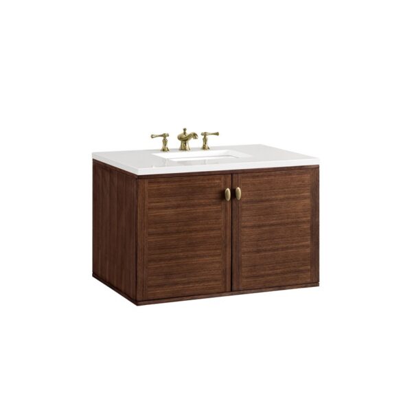 James Martin 670-V36-WLT-3WZ Amberly 36 Inch Single Vanity in Mid-Century Walnut with 3cm White Zeus Top