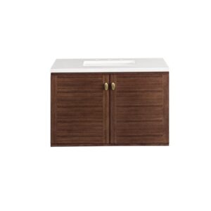 James Martin 670-V36-WLT-3WZ Amberly 36 Inch Single Vanity in Mid-Century Walnut with 3cm White Zeus Top