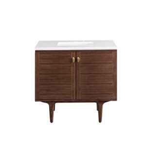 James Martin 670-V36-WLT-3WZ Amberly 36 Inch Single Vanity in Mid-Century Walnut with 3cm White Zeus Top