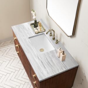 James Martin 670-V48-WLT-3AF Amberly 48 Inch Mid-Century Walnut Single Sink Vanity with 3 cm Arctic Fall Top