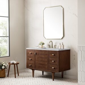 James Martin 670-V48-WLT-3AF Amberly 48 Inch Mid-Century Walnut Single Sink Vanity with 3 cm Arctic Fall Top