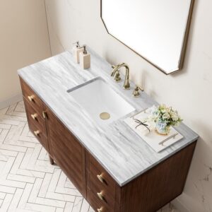 James Martin 670-V48-WLT-3AF Amberly 48 Inch Mid-Century Walnut Single Sink Vanity with 3 cm Arctic Fall Top