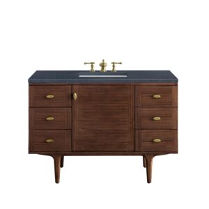 James Martin 670-V48-WLT-3CSP Amberly 48 Inch Mid-Century Walnut Single Sink Vanity with 3 cm Charcoal Soapstone Top