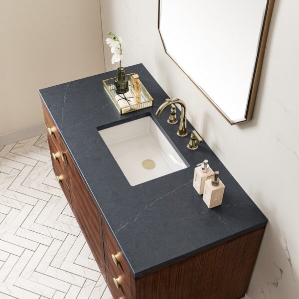 James Martin 670-V48-WLT-3CSP Amberly 48 Inch Mid-Century Walnut Single Sink Vanity with 3 cm Charcoal Soapstone Top