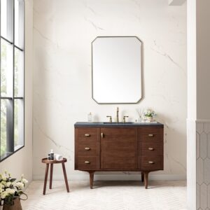 James Martin 670-V48-WLT-3CSP Amberly 48 Inch Mid-Century Walnut Single Sink Vanity with 3 cm Charcoal Soapstone Top