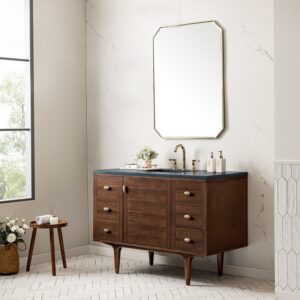 James Martin 670-V48-WLT-3CSP Amberly 48 Inch Mid-Century Walnut Single Sink Vanity with 3 cm Charcoal Soapstone Top