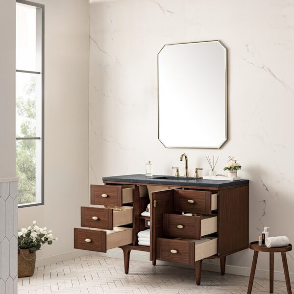 James Martin 670-V48-WLT-3CSP Amberly 48 Inch Mid-Century Walnut Single Sink Vanity with 3 cm Charcoal Soapstone Top