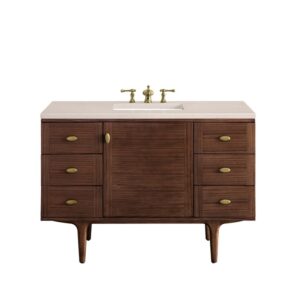 James Martin 670-V48-WLT-3EMR Amberly 48 Inch Mid-Century Walnut Single Sink Vanity with 3 cm Eternal Marfil Top