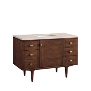 James Martin 670-V48-WLT-3EMR Amberly 48 Inch Mid-Century Walnut Single Sink Vanity with 3 cm Eternal Marfil Top