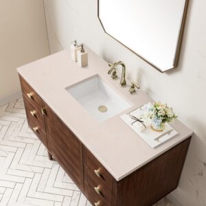 James Martin 670-V48-WLT-3EMR Amberly 48 Inch Mid-Century Walnut Single Sink Vanity with 3 cm Eternal Marfil Top