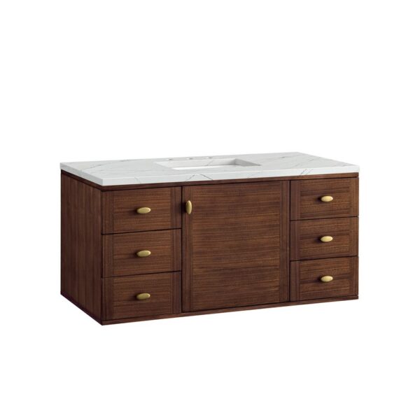 James Martin 670-V48-WLT-3ENC Amberly 48 Inch Mid-Century Walnut Single Sink Vanity with 3 cm Ethereal Noctis Top