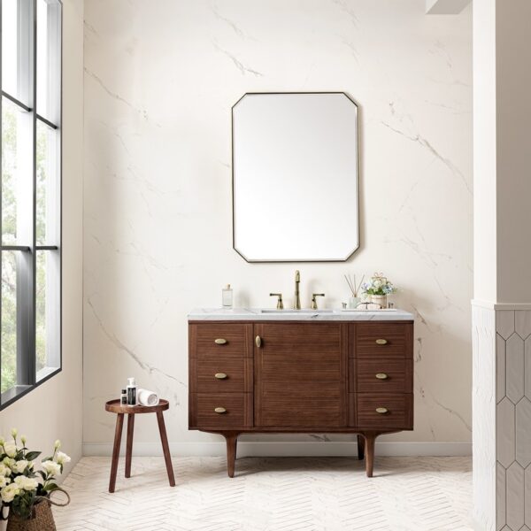 James Martin 670-V48-WLT-3ENC Amberly 48 Inch Mid-Century Walnut Single Sink Vanity with 3 cm Ethereal Noctis Top