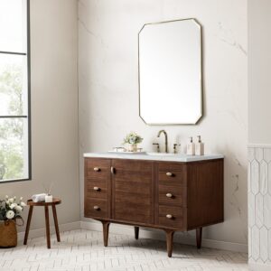 James Martin 670-V48-WLT-3ENC Amberly 48 Inch Mid-Century Walnut Single Sink Vanity with 3 cm Ethereal Noctis Top