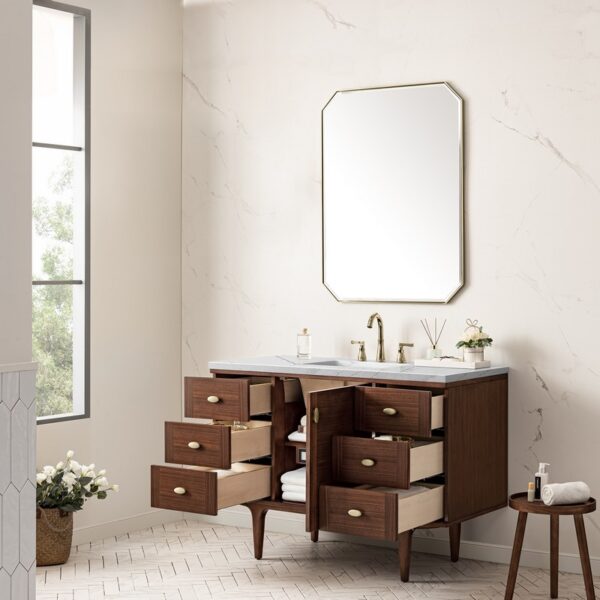 James Martin 670-V48-WLT-3ENC Amberly 48 Inch Mid-Century Walnut Single Sink Vanity with 3 cm Ethereal Noctis Top