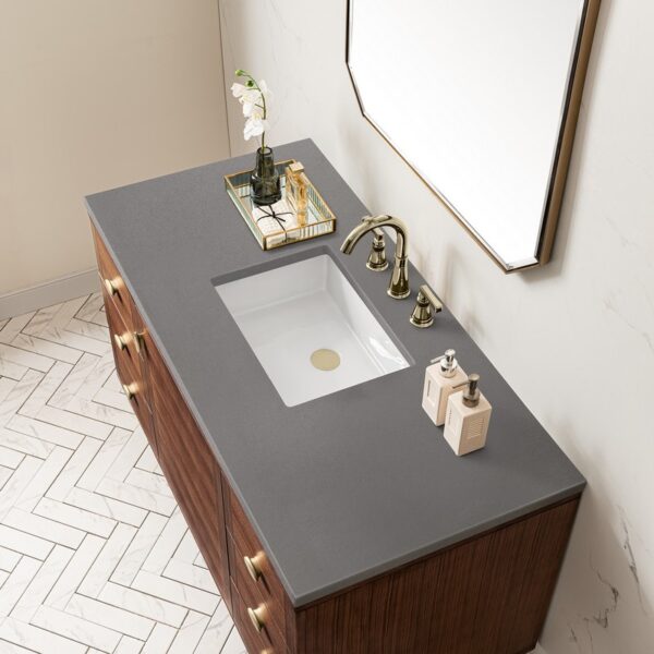 James Martin 670-V48-WLT-3GEX Amberly 48 Inch Mid-Century Walnut Single Sink Vanity with 3 cm Grey Expo Top