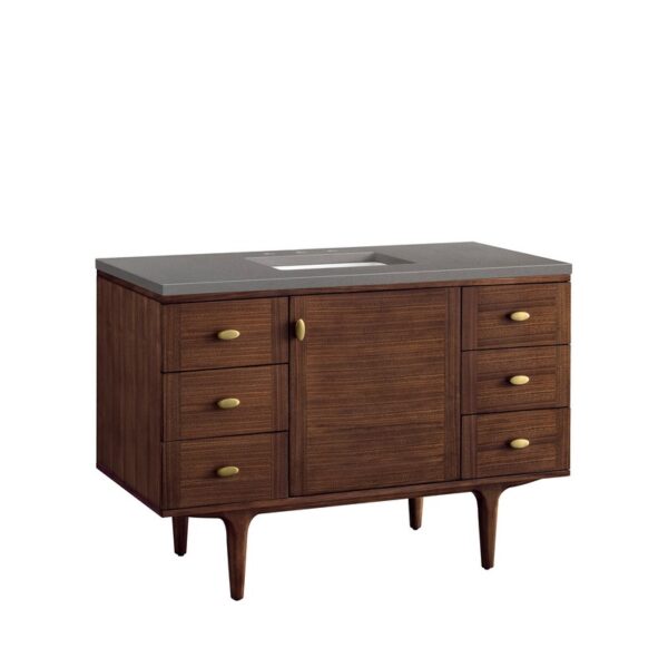 James Martin 670-V48-WLT-3GEX Amberly 48 Inch Mid-Century Walnut Single Sink Vanity with 3 cm Grey Expo Top