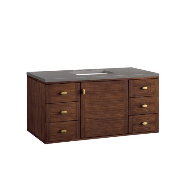 James Martin 670-V48-WLT-3GEX Amberly 48 Inch Mid-Century Walnut Single Sink Vanity with 3 cm Grey Expo Top