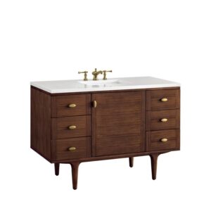 James Martin 670-V48-WLT-3WZ Amberly 48 Inch Single Vanity in Mid-Century Walnut with 3cm White Zeus Top