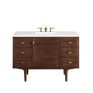 James Martin 670-V48-WLT-3WZ Amberly 48 Inch Single Vanity in Mid-Century Walnut with 3cm White Zeus Top