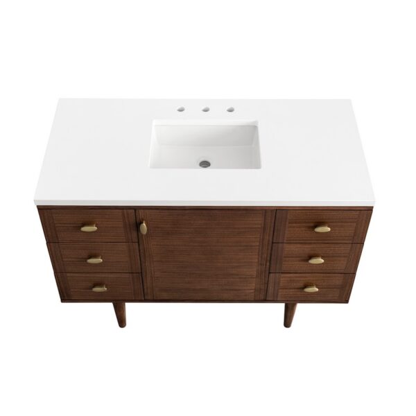 James Martin 670-V48-WLT-3WZ Amberly 48 Inch Single Vanity in Mid-Century Walnut with 3cm White Zeus Top