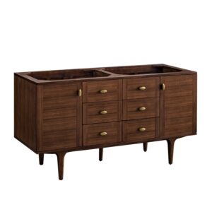 James Martin 670-V60D-WLT Amberly 59 7/8 Inch Mid-Century Walnut Double Sink Vanity Cabinet Only