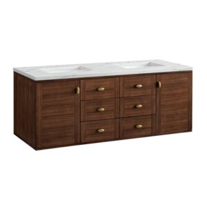 James Martin 670-V60D-WLT-3ENC Amberly 60 Inch Mid-Century Walnut Double Sink Vanity with 3 cm Ethereal Noctis Top