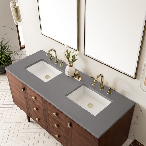 James Martin 670-V60D-WLT-3GEX Amberly 60 Inch Mid-Century Walnut Double Sink Vanity with 3 cm Grey Expo Top