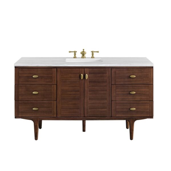 James Martin 670-V60S-WLT-3AF Amberly 60 Inch Mid-Century Walnut Single Sink Vanity with 3 cm Arctic Fall Top