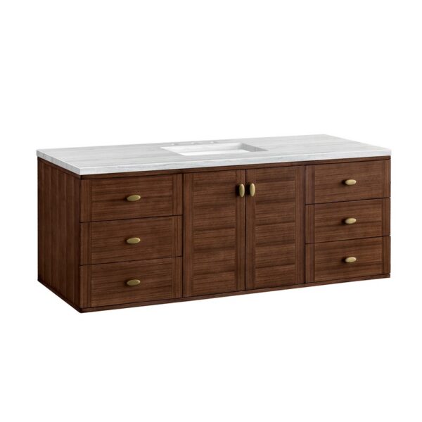 James Martin 670-V60S-WLT-3AF Amberly 60 Inch Mid-Century Walnut Single Sink Vanity with 3 cm Arctic Fall Top