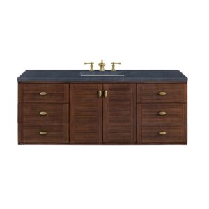 James Martin 670-V60S-WLT-3CSP Amberly 60 Inch Mid-Century Walnut Single Sink Vanity with 3 cm Charcoal Soapstone Top