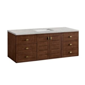 James Martin 670-V60S-WLT-3EJP Amberly 60 Inch Mid-Century Walnut Single Sink Vanity with 3 cm Eternal Jasmine Pearl Top