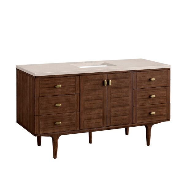 James Martin 670-V60S-WLT-3EMR Amberly 60 Inch Mid-Century Walnut Single Sink Vanity with 3 cm Eternal Marfil Top