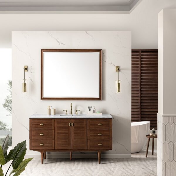 James Martin 670-V60S-WLT-3ENC Amberly 60 Inch Mid-Century Walnut Single Sink Vanity with 3 cm Ethereal Noctis Top