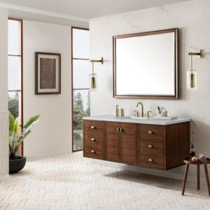 James Martin 670-V60S-WLT-3ENC Amberly 60 Inch Mid-Century Walnut Single Sink Vanity with 3 cm Ethereal Noctis Top