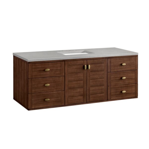 James Martin 670-V60S-WLT-3ESR Amberly 60 Inch Mid-Century Walnut Single Sink Vanity with 3 cm Eternal Serena Top