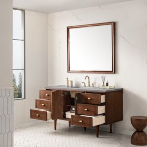 James Martin 670-V60S-WLT-3ESR Amberly 60 Inch Mid-Century Walnut Single Sink Vanity with 3 cm Eternal Serena Top