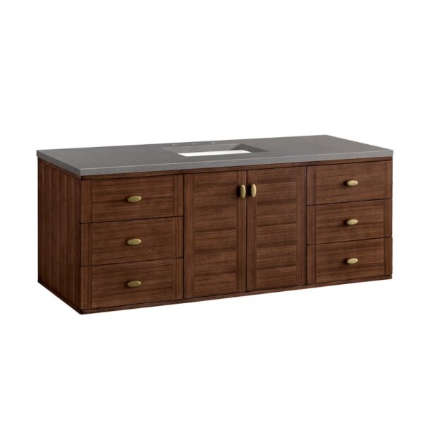 James Martin 670-V60S-WLT-3GEX Amberly 60 Inch Mid-Century Walnut Single Sink Vanity with 3 cm Grey Expo Top