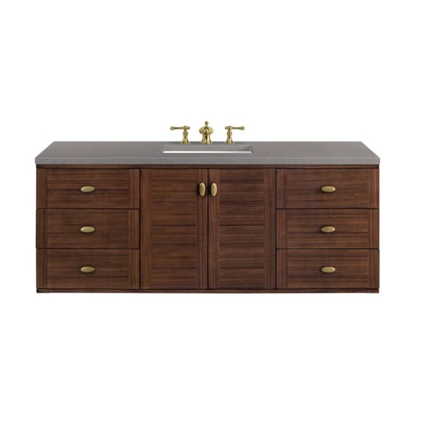 James Martin 670-V60S-WLT-3GEX Amberly 60 Inch Mid-Century Walnut Single Sink Vanity with 3 cm Grey Expo Top