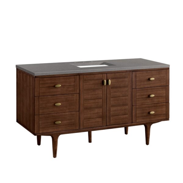 James Martin 670-V60S-WLT-3GEX Amberly 60 Inch Mid-Century Walnut Single Sink Vanity with 3 cm Grey Expo Top