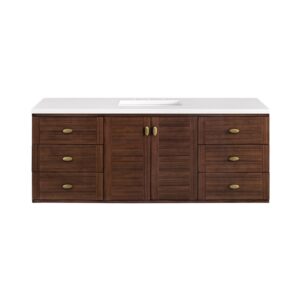 James Martin 670-V60S-WLT-3WZ Amberly 60 Inch Single Vanity in Mid-Century Walnut with 3cm White Zeus Top