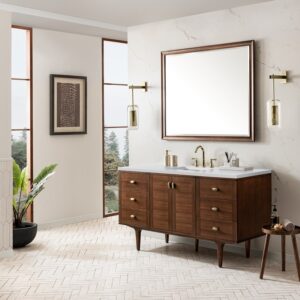 James Martin 670-V60S-WLT-3WZ Amberly 60 Inch Single Vanity in Mid-Century Walnut with 3cm White Zeus Top